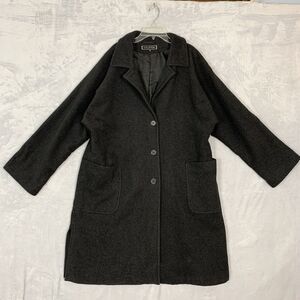 Vintage Halston Wool Trench Coat Womens 10 Black Lined Single Breasted Long